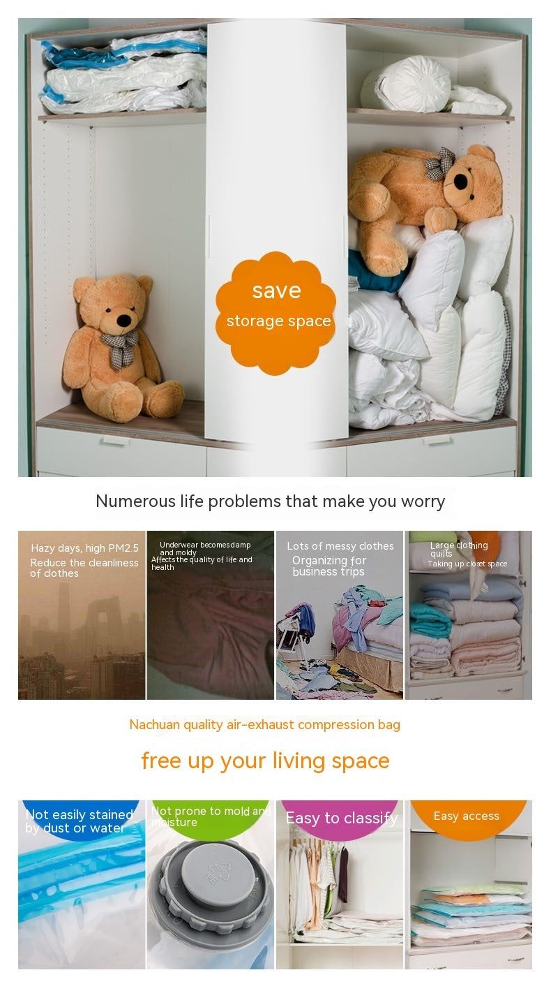 Space-saving transparent vacuum seal storage bag
