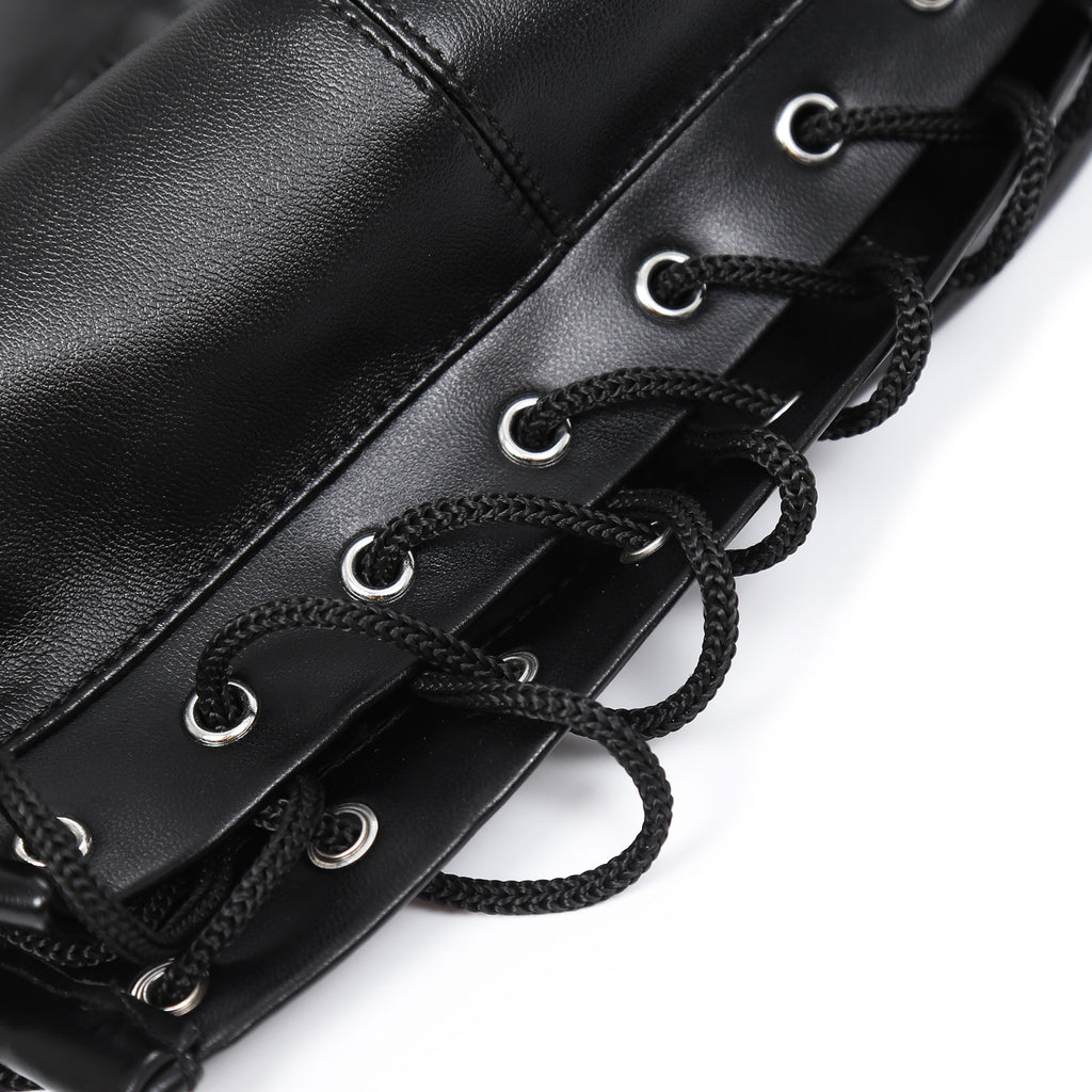 Premium PU leather hood with lace-up adjustable design