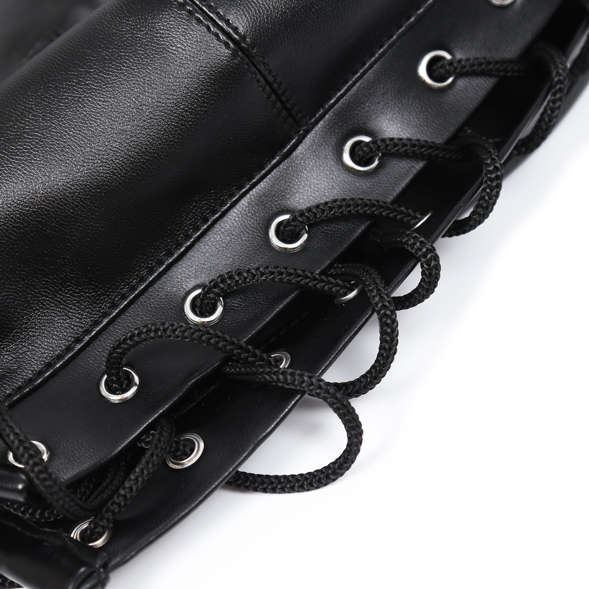 Premium PU leather hood with lace-up adjustable design