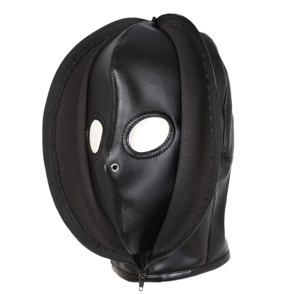 Close-up of the Zipper/Lace Leather Hood® showing eye cutouts
