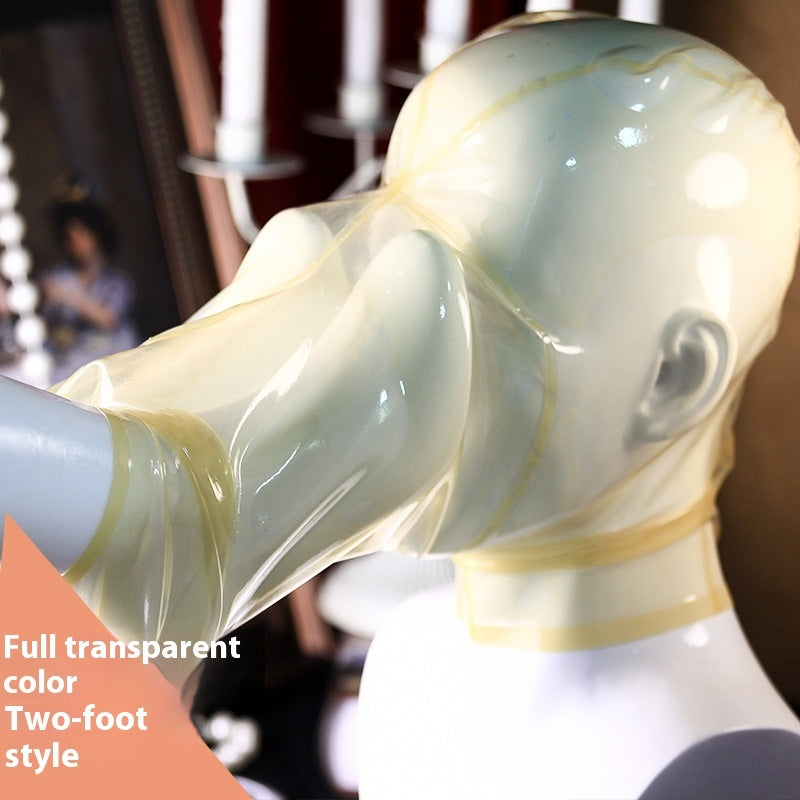 Customized latex breath play hood for larger head circumference