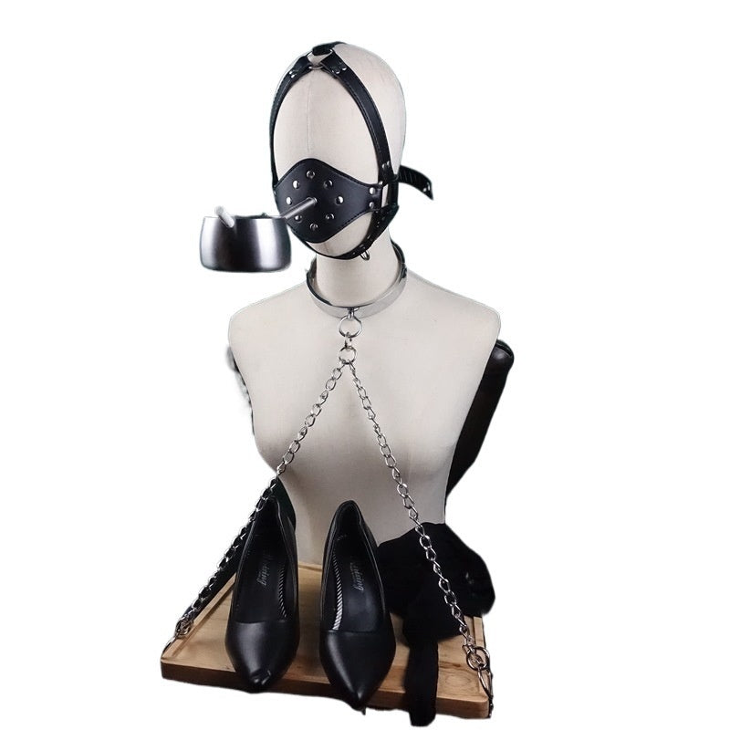 Premium Tray Ashtray Ball Gag® featuring wood and artificial leather accents