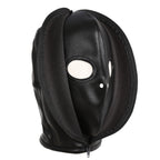 Close-up of the Zipper/Lace Leather Hood® showing eye cutouts