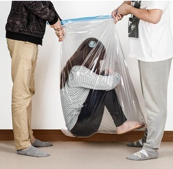 Clear vacuum compression bag for clothing and bedding