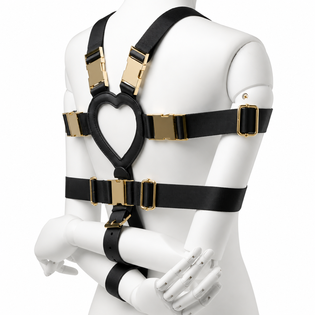 Adjustable bondage webbing restraint harness