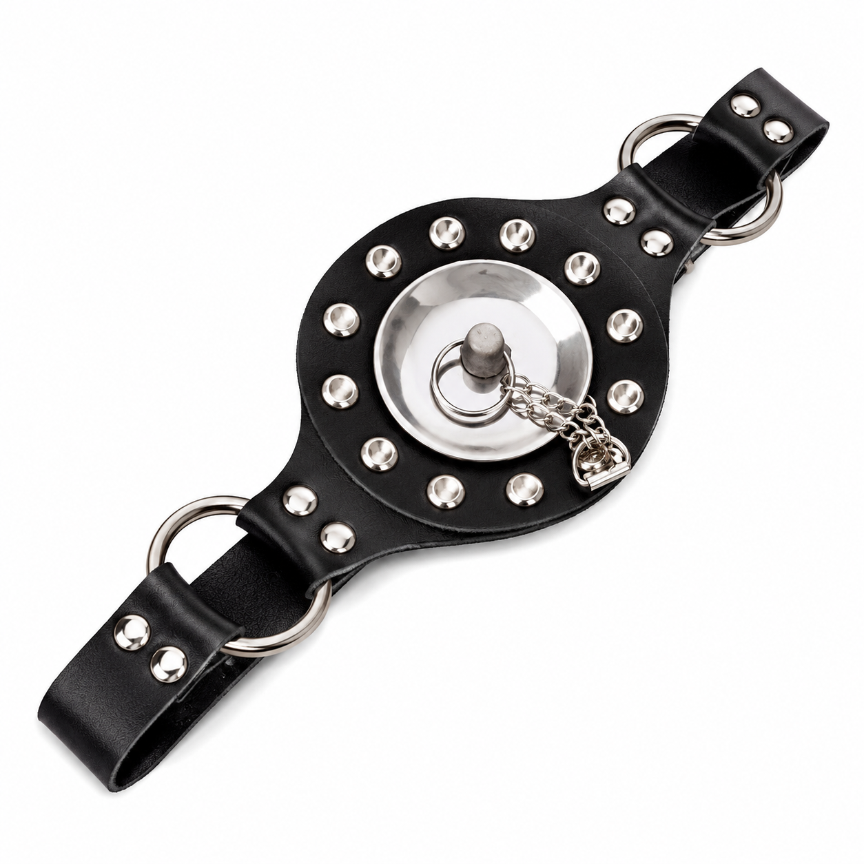 Black plug leather gag with adjustable collar