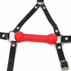 Premium leather bit gag with red silicone mouthpiece