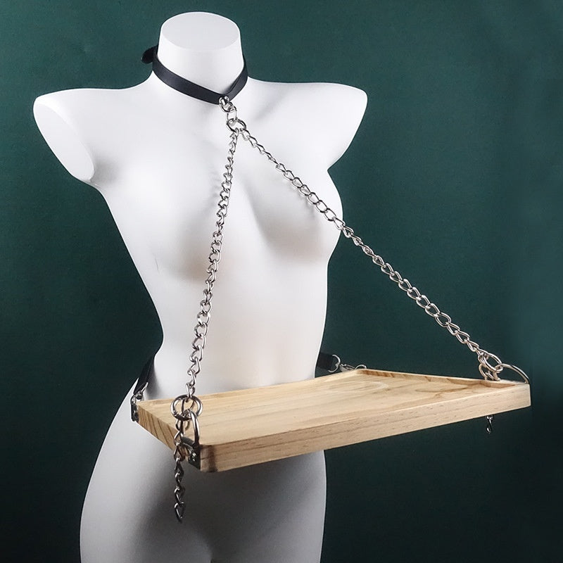 Tray Ashtray Ball Gag® accessory set with metal and leather construction