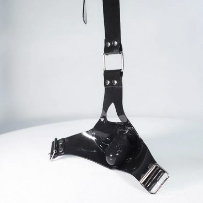 Front view of the Leather Ball Gag Harness® from DOMINA STORE