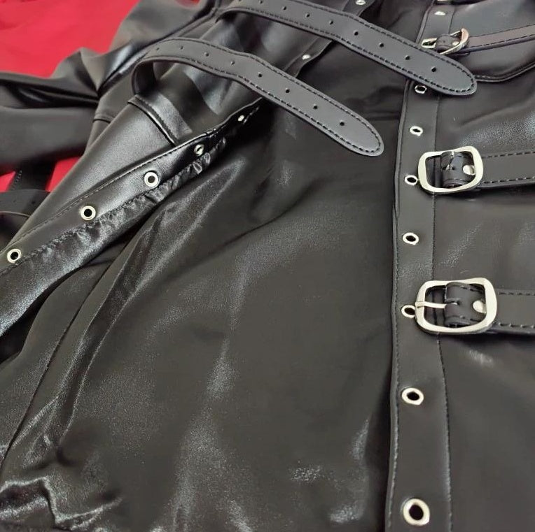 Close-up of the Heavy Leather Straightjacket® showing durable hardware
