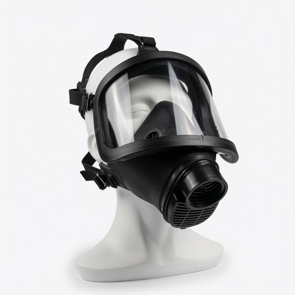 Front view of the Breath Play Gas Mask® with breathing tube attachment
