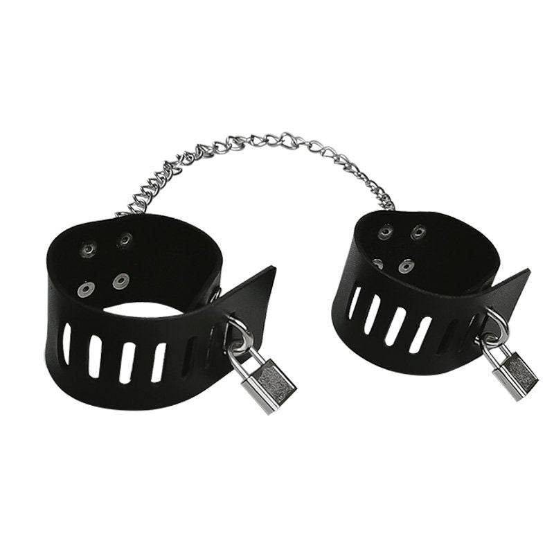Leather BDSM Cuffs - Secure Slave Handcuffs 