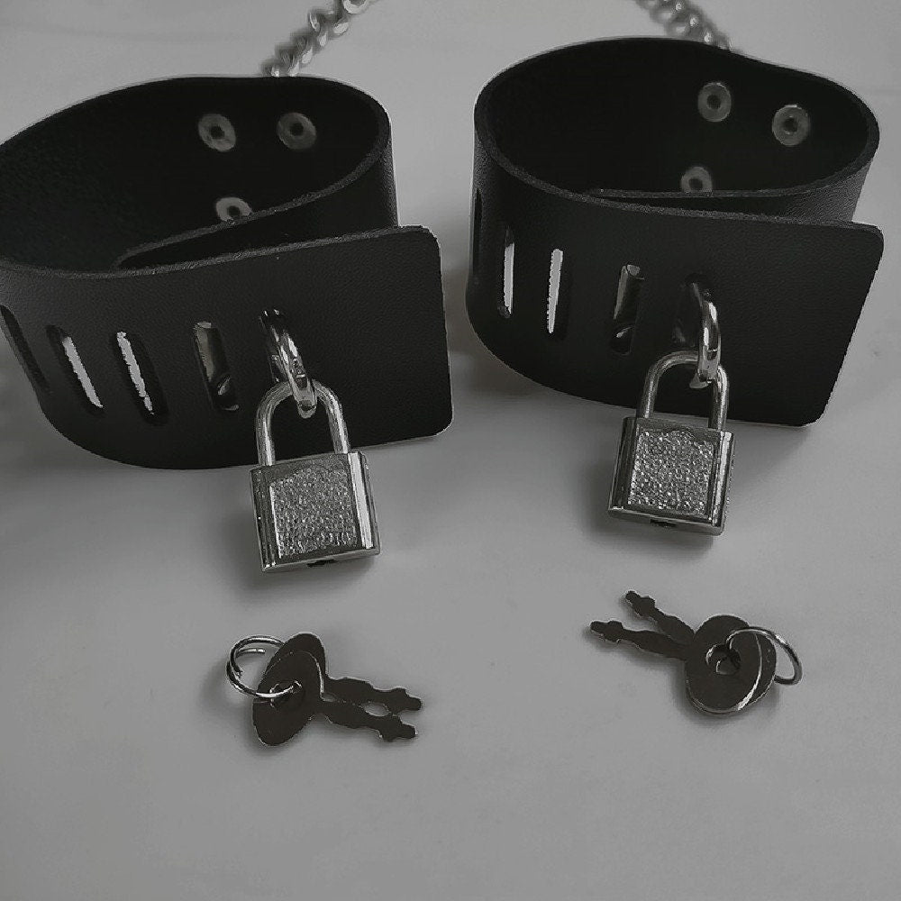 Leather BDSM Cuffs - Secure Slave Handcuffs 